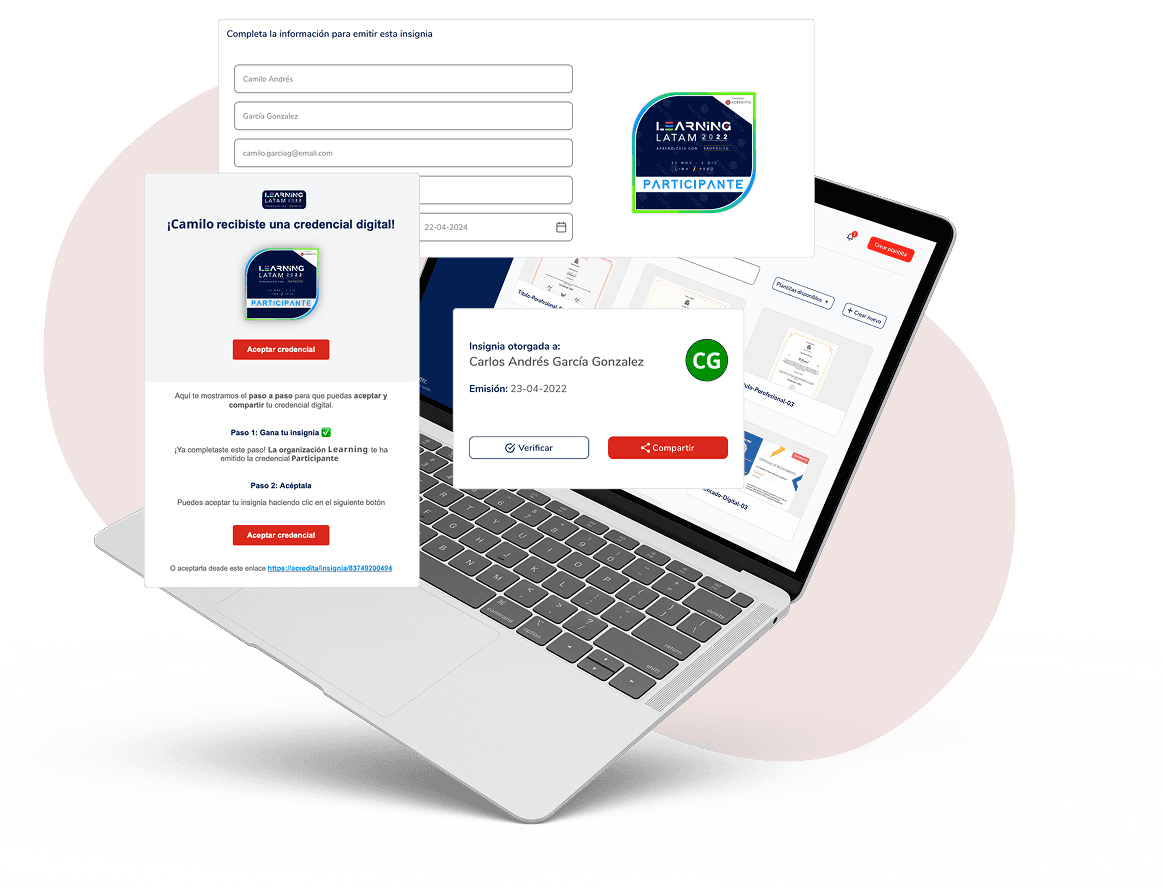 Acreditta digital credential product screens