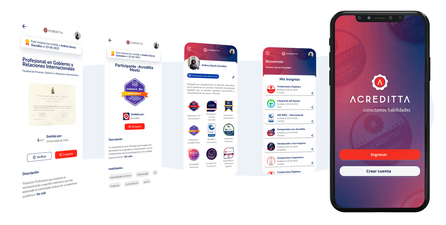 Acreditta Wallet mobile interface and digital credentials
