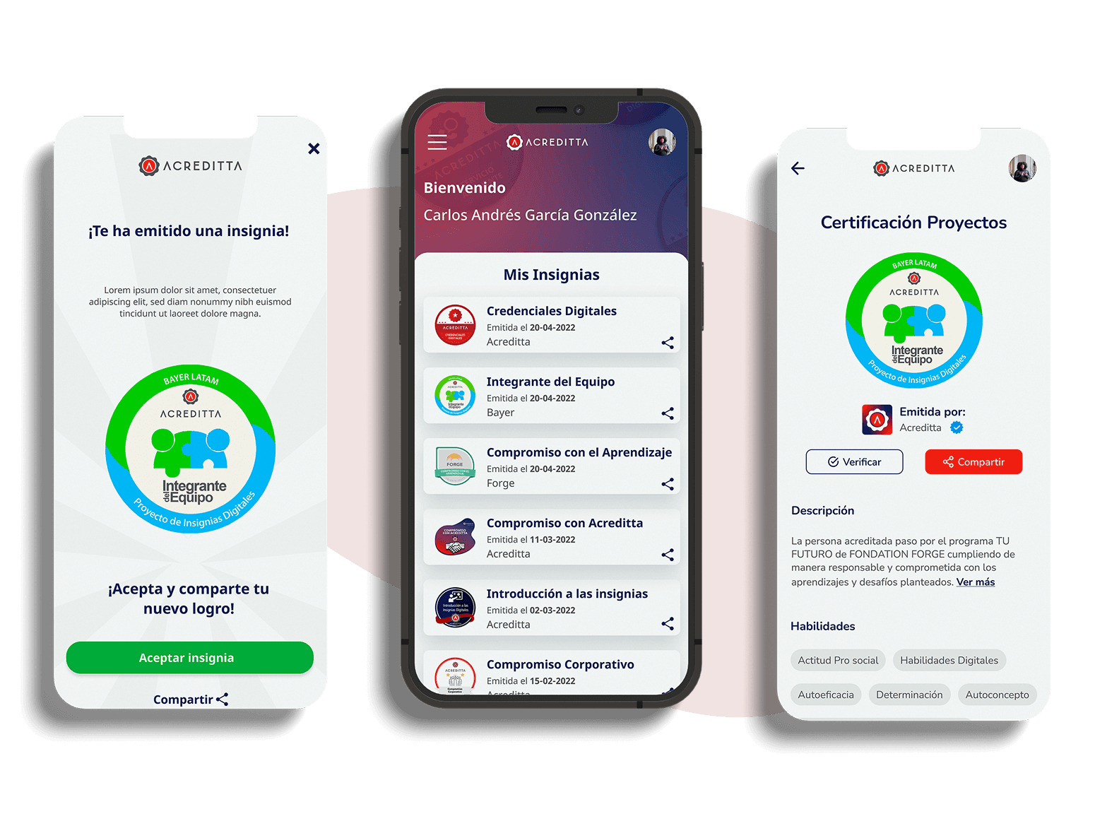 Acreditta Wallet credential screens